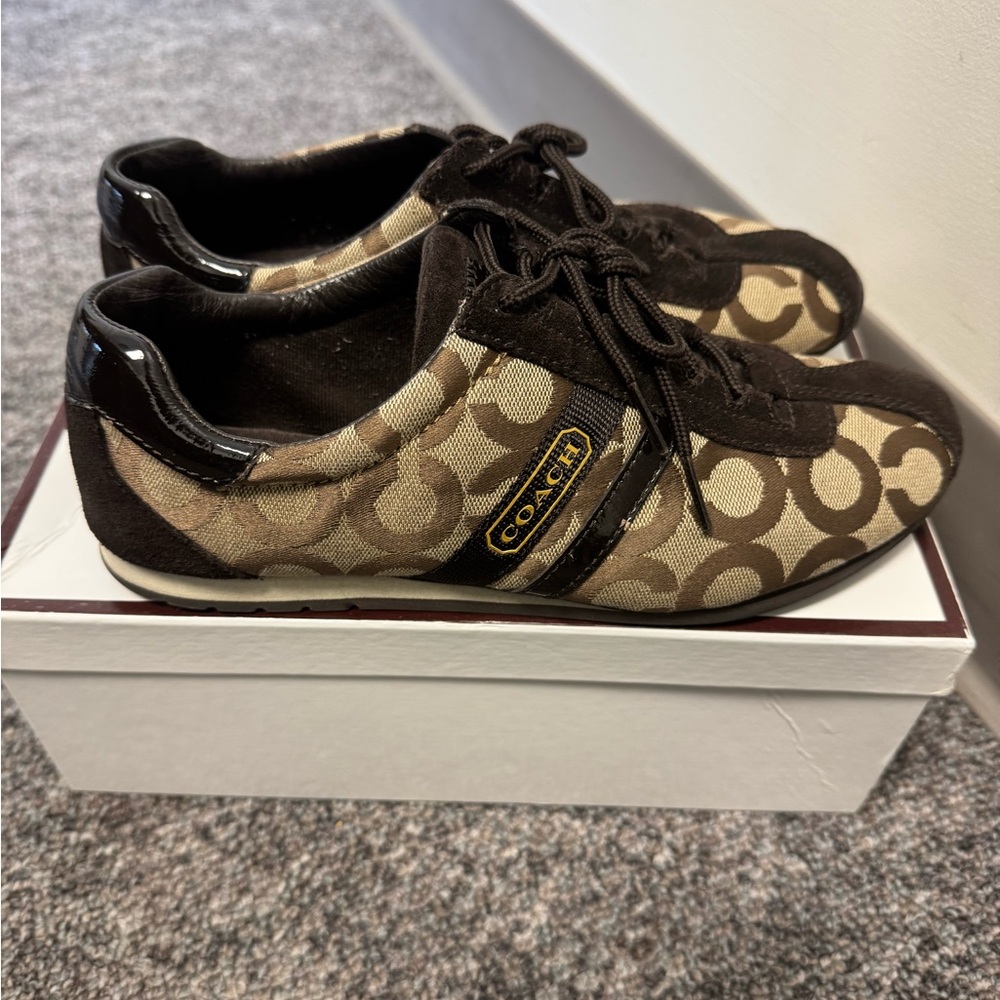 Coach Signature Brown and Tan Sneakers - Picture 1 of 5
